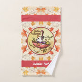 秋の訪ねでかわいい猫は傘に乗って バスタオルセット (ハンドタオル)