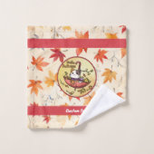 秋の訪ねでかわいい猫は傘に乗って バスタオルセット (ウォッシュタオル)