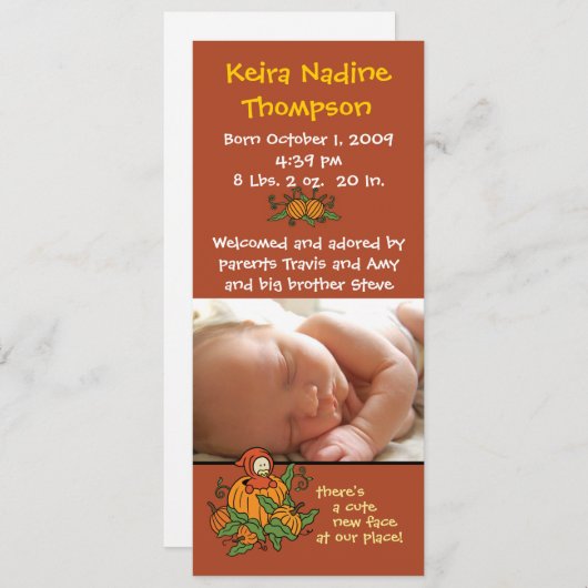 秋の誕生の発表 案内状 (正面/裏面)