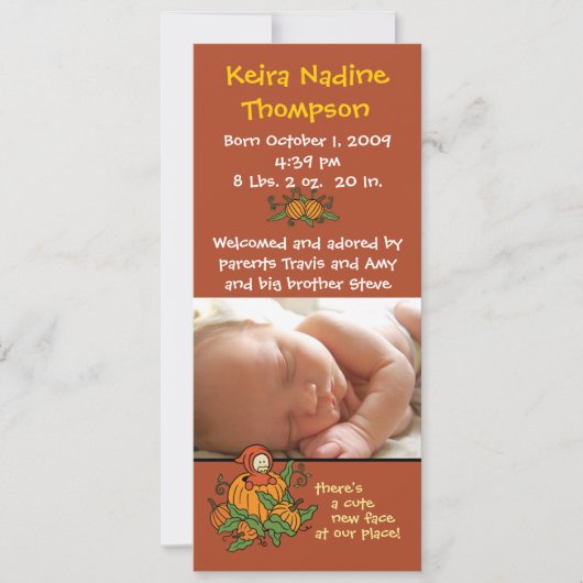 秋の誕生の発表 案内状 (正面)