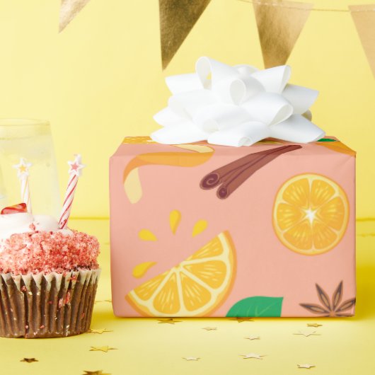 秋の誕生日オレンジとシナモンシームレス秋 ラッピングペーパー (誕生日パーティー)