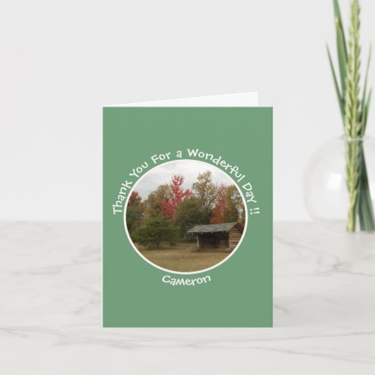 秋の誕生日パーティーのアイテムにリーンtoアディロンドック サンキューカード (正面)