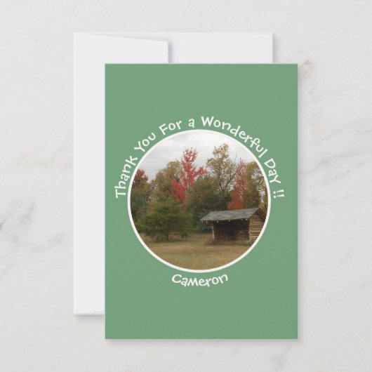 秋の誕生日パーティーのアイテムにリーンtoアディロンドック サンキューカード (正面)