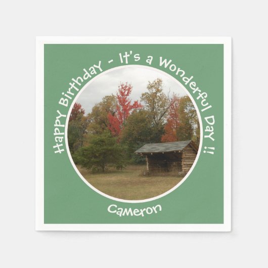 秋の誕生日パーティーのアイテムにリーンtoアディロンドック スタンダードカクテルナプキン (正面)