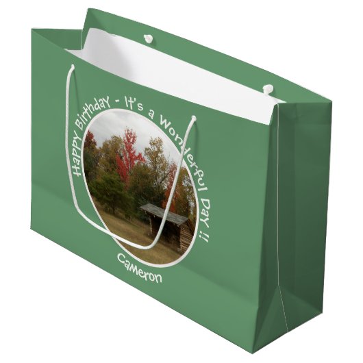 秋の誕生日パーティーのアイテムにリーンtoアディロンドック ラージペーパーバッグ (正面アングル)