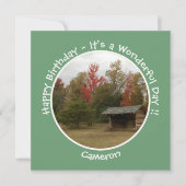 秋の誕生日パーティーのアイテムにリーンtoアディロンドック 招待状 (正面)