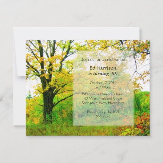 秋の誕生日パーティーの招待テンプレート 招待状 (正面)