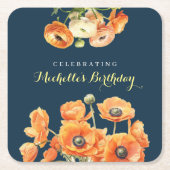 秋の誕生日パーティー秋フェテオレンジブロッサム スクエアペーパーコースター (正面)