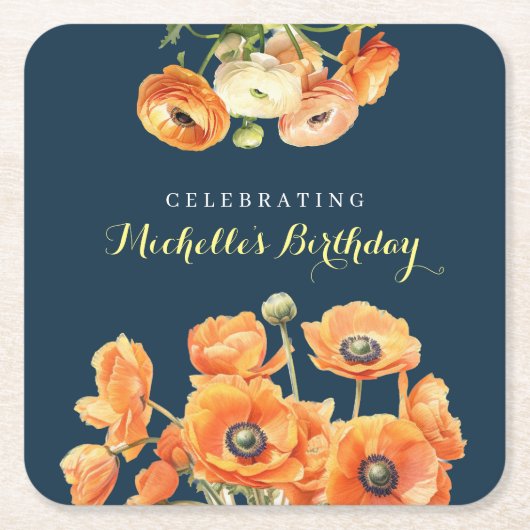 秋の誕生日パーティー秋フェテオレンジブロッサム スクエアペーパーコースター (正面)