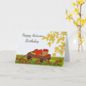 秋の誕生日、カボチャ、リンゴ カード (黄色い花)