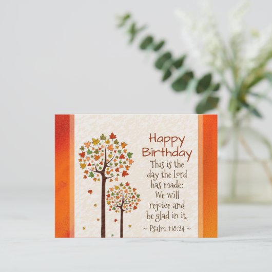 秋の誕生日 感謝の聖書詩篇118:24 ポストカード (スタンド正面)