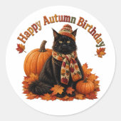 秋の誕生日 黒猫の帽子 ラウンドシール (正面)