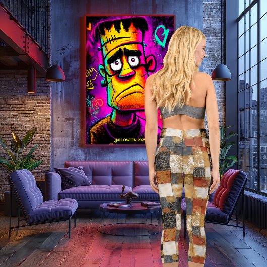 秋の調和:暖かいパッチワーク花柄 カプリレギンス