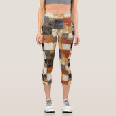 秋の調和:暖かいパッチワーク花柄 カプリレギンス (正面)