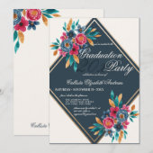 秋の豊かな実り ゴールドの水彩画 花 卒業 招待状 (正面/裏面)