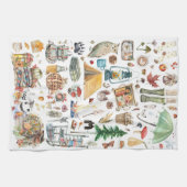 秋の豊富 |水素朴色イラストレーション キッチンタオル (横)