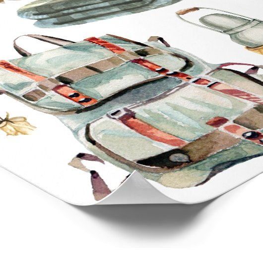 秋の豊富 |水素朴色イラストレーション ポスター (角)