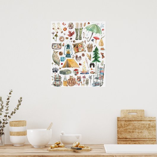 秋の豊富 |水素朴色イラストレーション ポスター (キッチン)