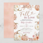 秋の象牙色ベージュのパンプキン婚約パーティー 招待状 (正面/裏面)