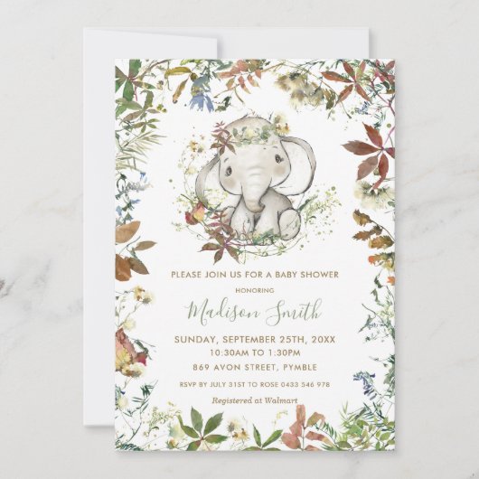 秋の象素朴の赤男女兼用ちゃんシャワー 招待状 (正面)