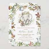 秋の象素朴の赤男女兼用ちゃんシャワー 招待状 (正面/裏面)