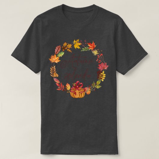 秋の豪華かわいい紅葉秋のカボチャW Tシャツ (デザイン正面)