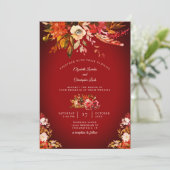 秋の豪華なフローラが赤結婚色 招待状 (スタンド正面)