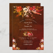 秋の豪華なフローラマーリーブラウン結婚ズ 招待状 (正面/裏面)