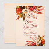 秋の豪華なフローラ赤面アイボリー日付を保存 招待状 (正面/裏面)