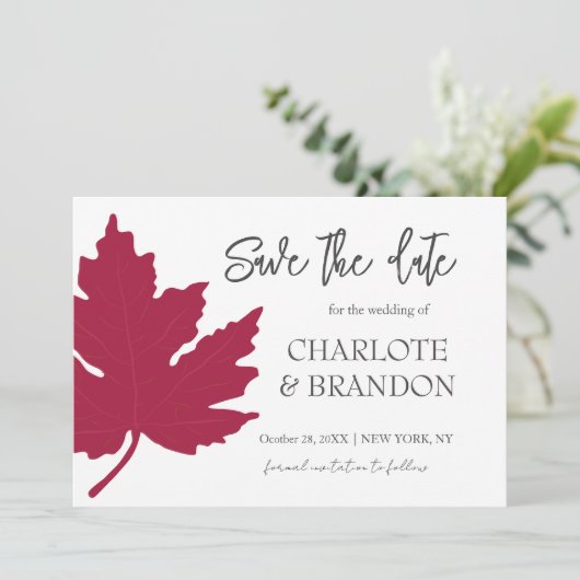 秋の赤いイロハカエデの結婚式 Save The Date 招待状 (スタンド正面)