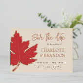 秋の赤いイロハカエデの結婚式 Save The Date 箔招待状 (立ち正面)