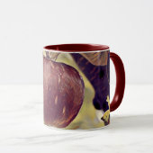 秋の赤いリンゴの実と葉の水彩画 マグカップ (正面右)