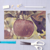 秋の赤いリンゴの実と葉の水彩画 薄葉紙 (クラフト)