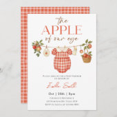 秋の赤いリンゴベビー物干し赤いシャワー 招待状 (正面/裏面)