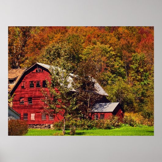 秋の赤い納屋 ポスター (正面)