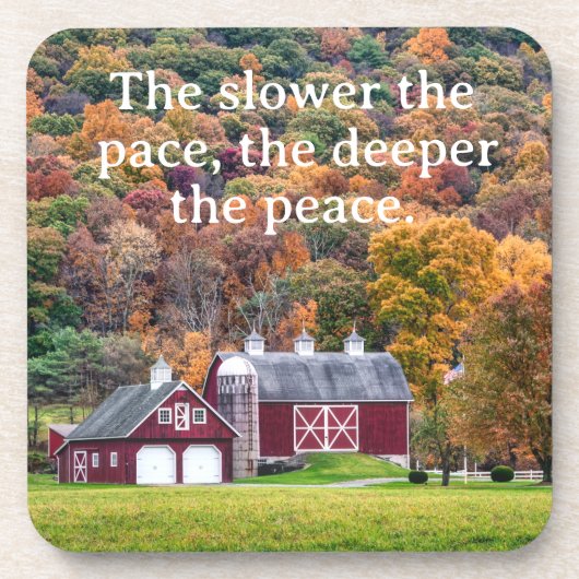 秋の赤い納屋 The Slower the Pace コースター (正面)