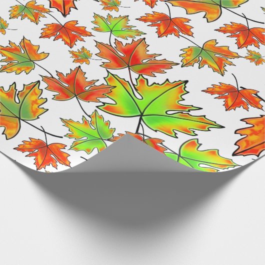 秋の赤い緑の離れオレンジのカエデ離れの ラッピングペーパー (角)