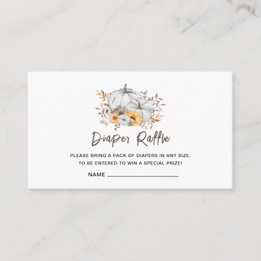 秋の赤ちゃんシャワーおむつラッフルインサートカード エンクロージャーカード (正面)