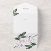 秋の赤ちゃんシャワーすべて1つの熱帯の水色 オールインワン招待状 (外側)