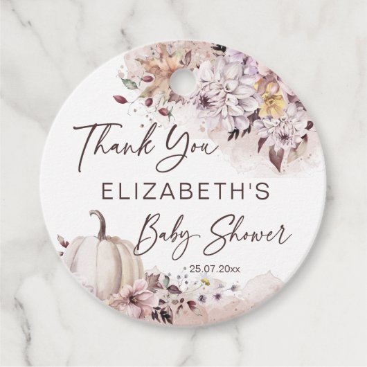 秋の赤ちゃんシャワーの葉パンプキ感謝していンユー フェイバータグ (正面)