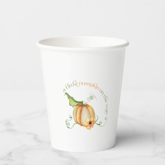 秋の赤ちゃんシャワーの途中の小さなかぼちゃ 紙コップ (裏面)