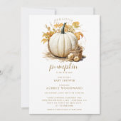 秋の赤ちゃんシャワーの途中の小さなカボチャ 招待状 (正面)