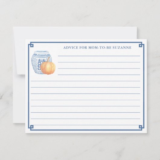 秋の赤ちゃんシャワーカボチャアドバイスのための新しいマムカード 招待状 (正面)