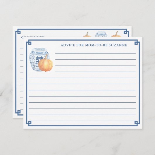 秋の赤ちゃんシャワーカボチャアドバイスのための新しいマムカード 招待状 (正面/裏面)