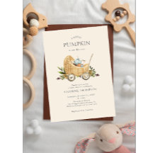 秋の赤ちゃんシャワーカボチャオンザウェイ招待状