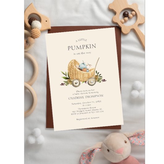 秋の赤ちゃんシャワーカボチャオンザウェイ招待状 招待状