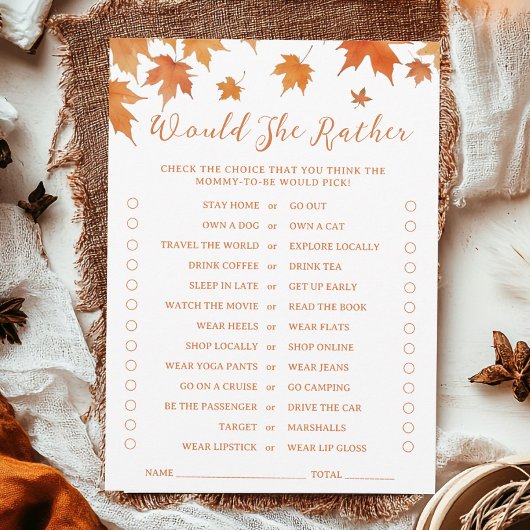 秋の赤ちゃんシャワー彼女はむしろゲームカード 招待状