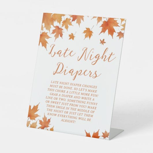 秋の赤ちゃんシャワー晩夜おむつパーティーゲーム 台座サイン (正面)