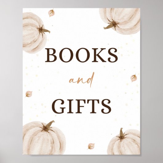 秋の赤ちゃんシャワー本とギフトサイン ポスター (正面)