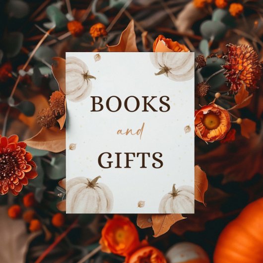 秋の赤ちゃんシャワー本とギフトサイン ポスター